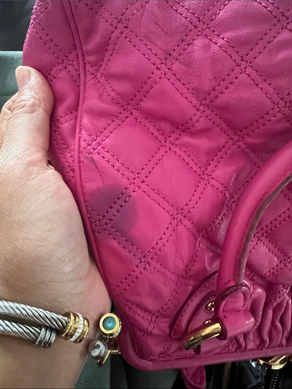 Marc Jacobs Stam Barbie pink Quilted Kiss Lock Snap Closure Satchel Purse Y2K … - Picture 11 of 12